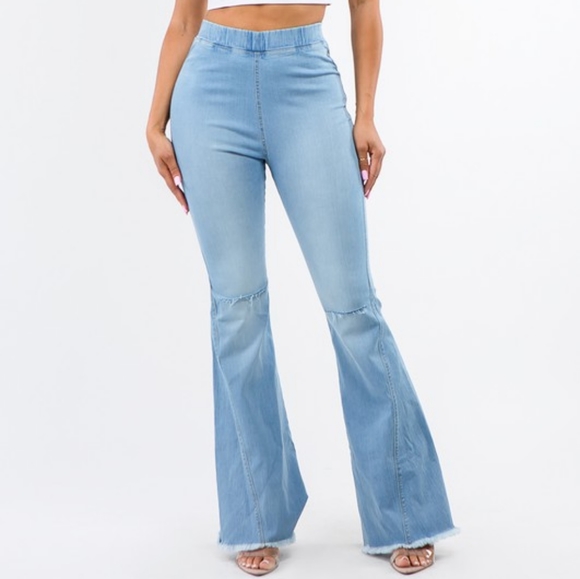 Plus Lt. Wash High Waist Denim Flare Pants - Picture 5 of 6